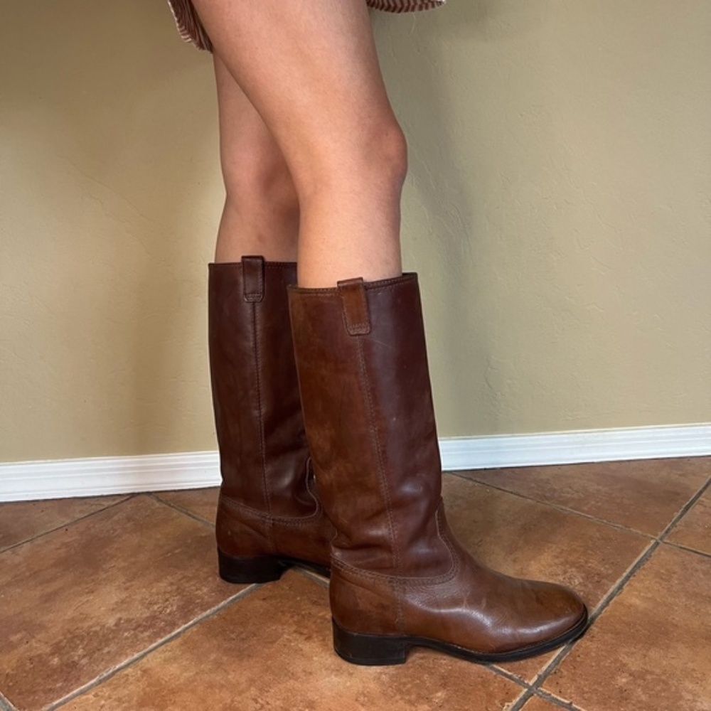 J.CREW Vintage Italian Leather Riding Boots Knee High Pull On 8.5 Brown
